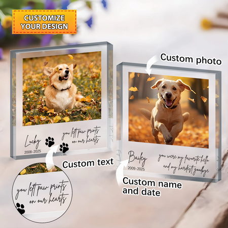 Custom Pet Memorial Photo Block – Personalized Acrylic Keepsake with Name, Dates & Message – Pet Loss Gift for Dog or Cat Lovers